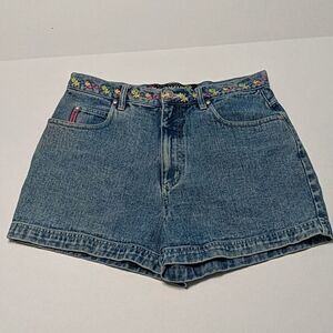 No Excuses Vtg Embroidered Waist Denim Shorts